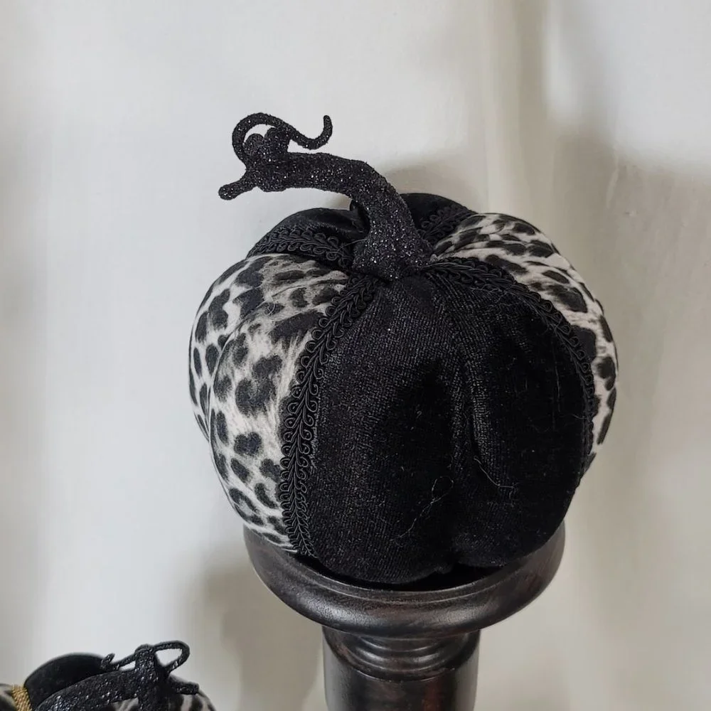 Glam Velvet Pumpkins, Decorative Black & Leopard with Black Trim Pumpkin Decor‎